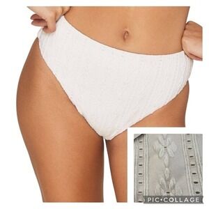 Andie NWT The 90s High Waisted Bottom Coco White Textured Eyelet Lined